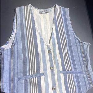 Krazy Kat Striped Blue and White Button-Up Vest L
